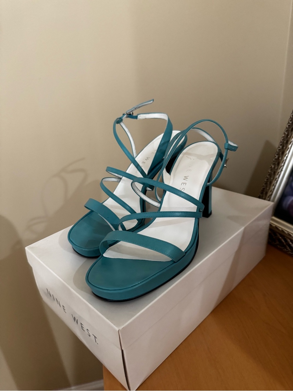 Nine West Teal Strappy Block Heels